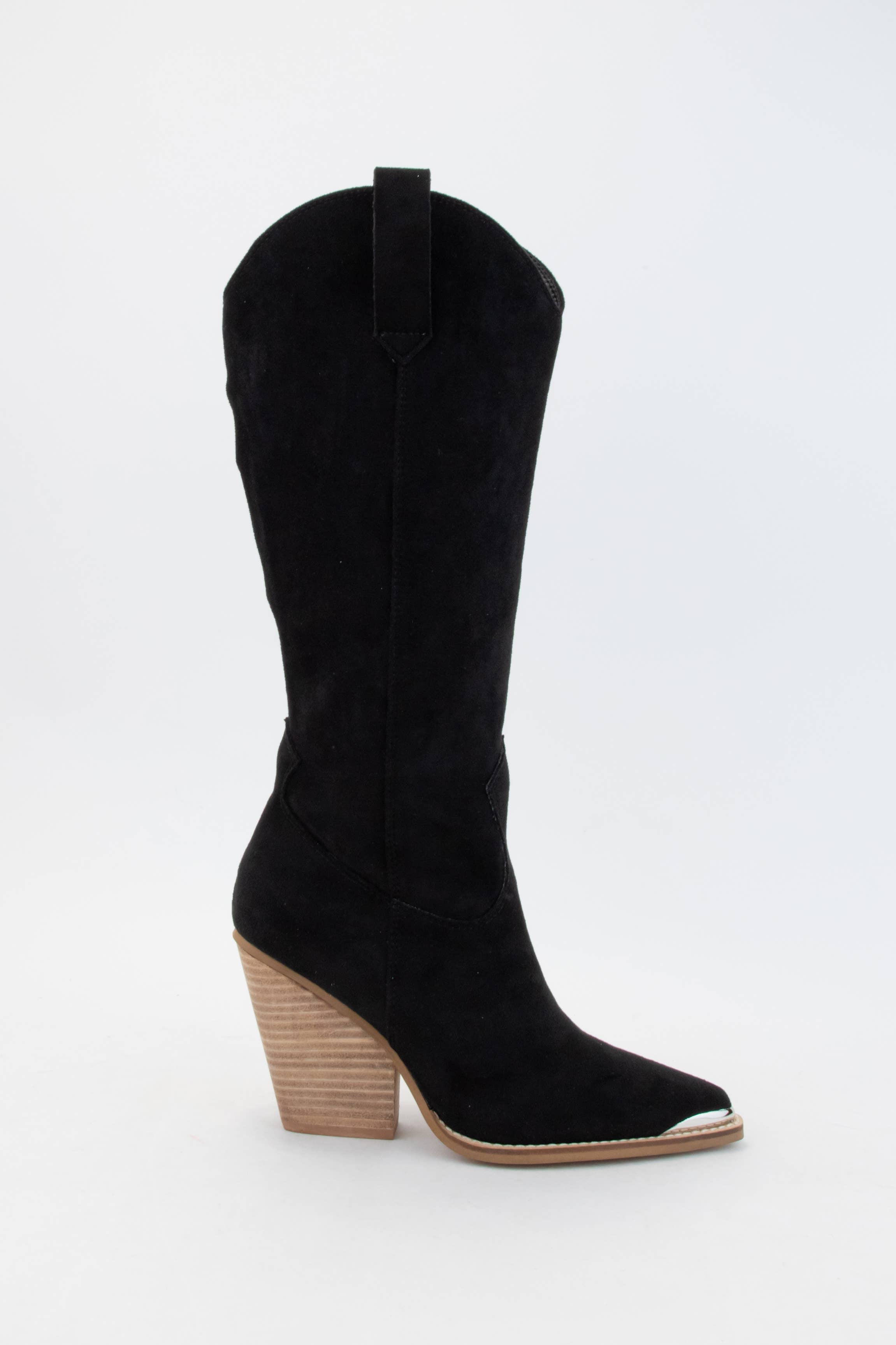 Pointed-Toe Tall Western Boots with Metal Tip